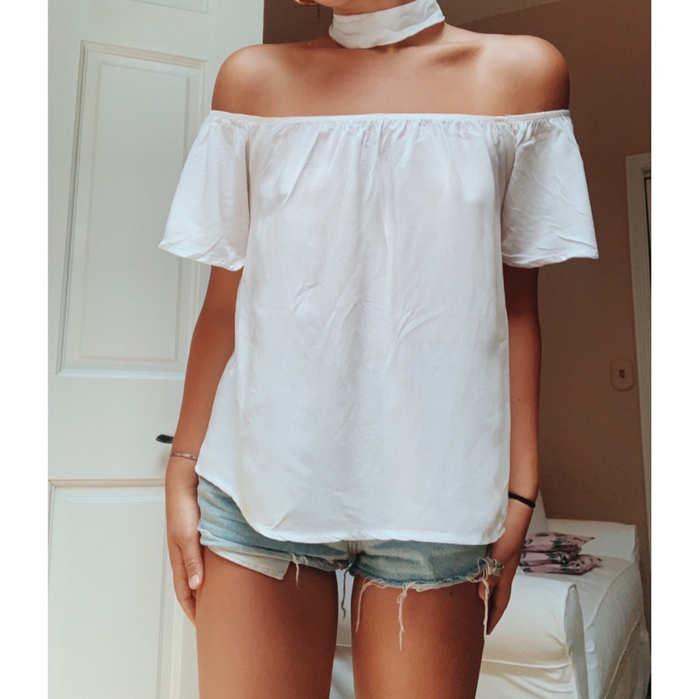 White Off the Shoulder Choker Top